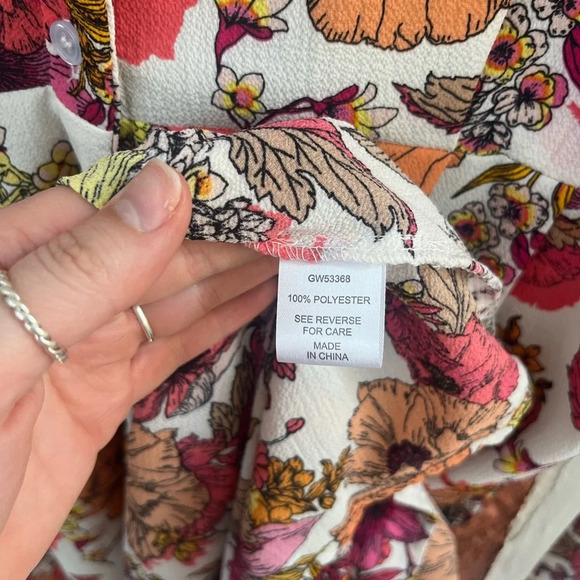 Alison Andrews Women's Midi Button Shirt Dress Large Floral Pink/Orange/White - Picture 7 of 7